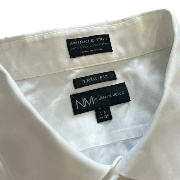 Neiman Marcus White Trim Fit Dress Shirt 17.5 - Picture 3 of 3